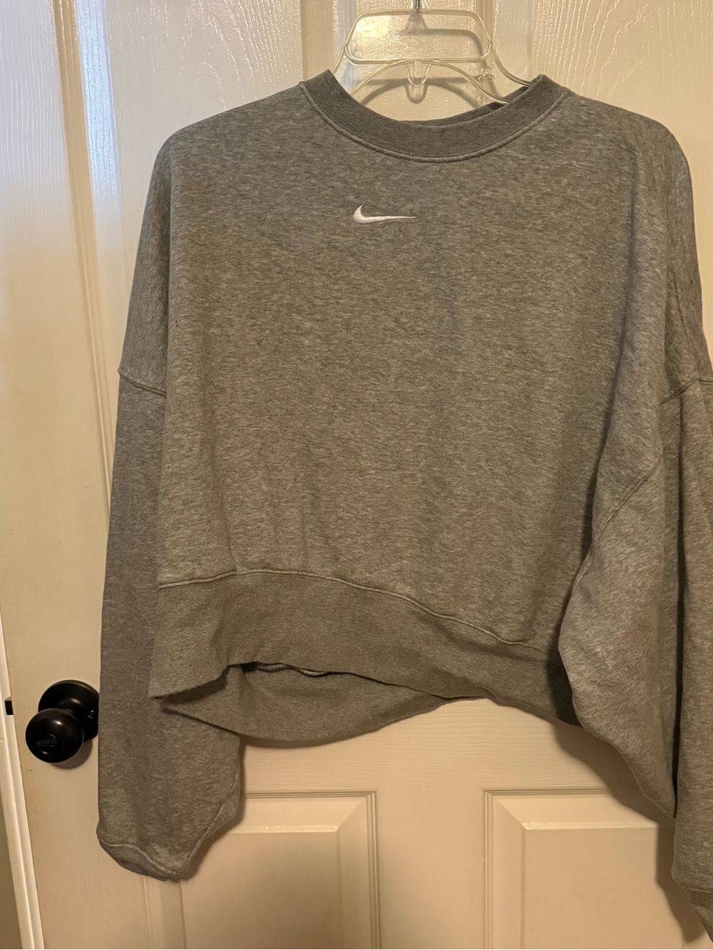 Nike Heather Gray Cropped Pullover Sweatshirt with Swoosh